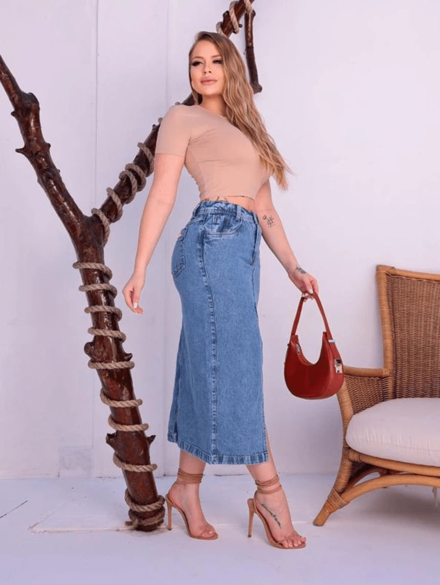 Saia Jeans Midi Fenda