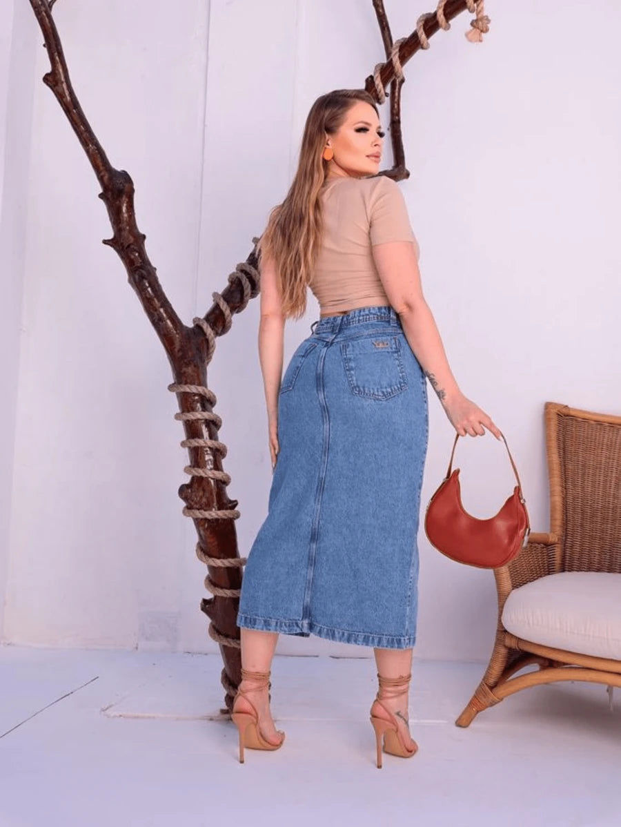 Saia Jeans Midi Fenda